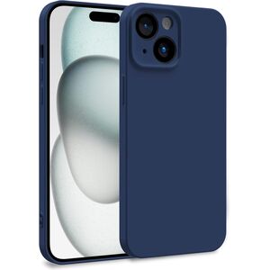 Husa pentru  iPhone 15 Plus Liquid Silicone, subțire, captusita cu microfibra, anti amprentă, protectie cameră foto, albastru