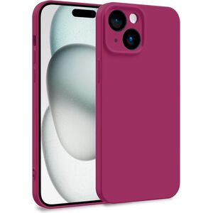 Husa pentru  iPhone 15 Plus Liquid Silicone, subțire, captusita cu microfibra, anti amprentă, protectie cameră foto, burgundy