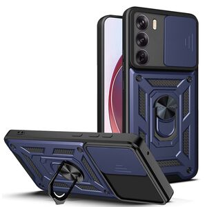Husa pentru  Oppo Reno 12 Ring Armor Kickstand Tough Rugged Cover cu protectie camera, albastru