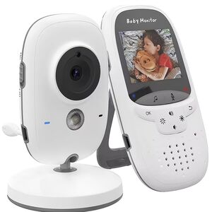 Baby Monitor Wireless, Monitorizare Video Audio pentru bebelusi, senzor temperatura, IR night vision, ecran color, cantece de leagan, Two-way Talk, functie push to talk, cu acumulator USB-C, alb / gri