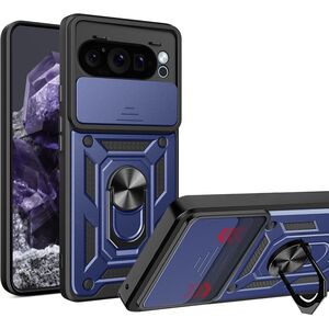 Husa pentru  Google Pixel 9 / 9 Pro Ring Armor Kickstand Tough Rugged Cover cu protectie camera, albastru