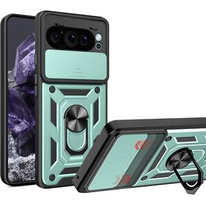 Husa pentru  Google Pixel 9 / 9 Pro Ring Armor Kickstand Tough Rugged Cover cu protectie camera, verde