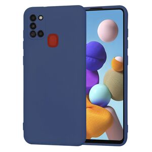 Husa pentru Samsung Galaxy A21s Liquid Silicone, subțire, captusita cu microfibra, anti amprentă, protectie cameră foto, albastru