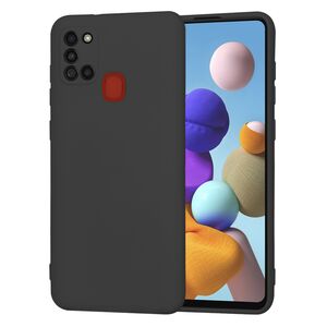 Husa pentru Samsung Galaxy A21s Liquid Silicone, subțire, captusita cu microfibra, anti amprentă, protectie cameră foto, negru