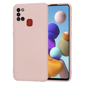 Husa pentru Samsung Galaxy A21s Liquid Silicone, subțire, captusita cu microfibra, anti amprentă, protectie cameră foto, roz inchis