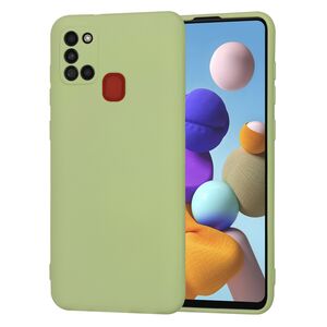 Husa pentru Samsung Galaxy A21s Liquid Silicone, subțire, captusita cu microfibra, anti amprentă, protectie cameră foto, verde