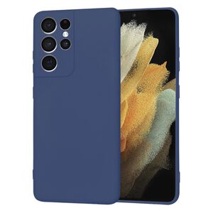 Husa pentru Samsung Galaxy S21 Ultra Liquid Silicone, subțire, captusita cu microfibra, anti amprentă, protectie cameră foto, albastru