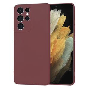 Husa pentru Samsung Galaxy S21 Ultra Liquid Silicone, subțire, captusita cu microfibra, anti amprentă, protectie cameră foto, bordeaux