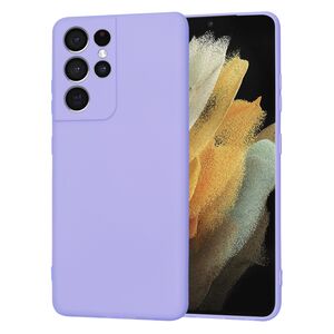 Husa pentru Samsung Galaxy S21 Ultra Liquid Silicone, subțire, captusita cu microfibra, anti amprentă, protectie cameră foto, lavanda