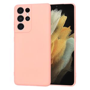 Husa pentru Samsung Galaxy S21 Ultra Liquid Silicone, subțire, captusita cu microfibra, anti amprentă, protectie cameră foto, roz