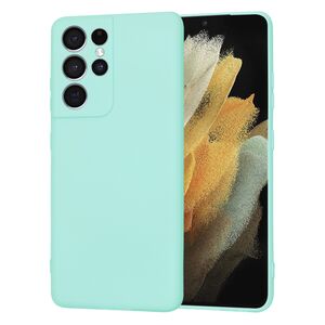 Husa pentru Samsung Galaxy S21 Ultra Liquid Silicone, subțire, captusita cu microfibra, anti amprentă, protectie cameră foto, turcoaz