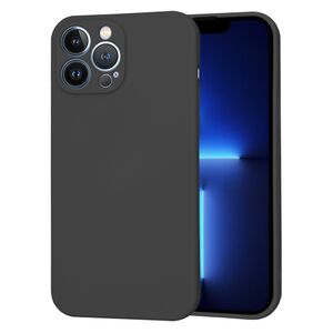 Husa pentru  iPhone 13 Pro Max Liquid Silicone, subțire, captusita cu microfibra, anti amprentă, protectie cameră foto, negru