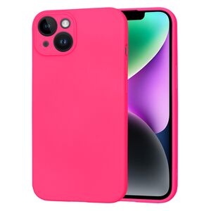 Husa pentru  iPhone 14 Liquid Silicone, subțire, captusita cu microfibra, anti amprentă, protectie cameră foto, fucsia