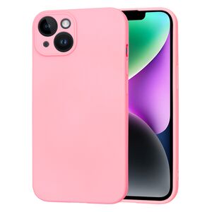 Husa pentru  iPhone 14 Liquid Silicone, subțire, captusita cu microfibra, anti amprentă, protectie cameră foto, roz