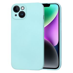 Husa pentru  iPhone 14 Liquid Silicone, subțire, captusita cu microfibra, anti amprentă, protectie cameră foto, turcoaz