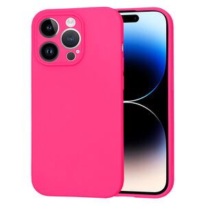 Husa pentru  iPhone 14 Pro  Liquid Silicone, subțire, captusita cu microfibra, anti amprentă, protectie cameră foto, fucsia