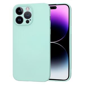 Husa pentru  iPhone 14 Pro Max Liquid Silicone, subțire, captusita cu microfibra, anti amprentă, protectie cameră foto, turcoaz
