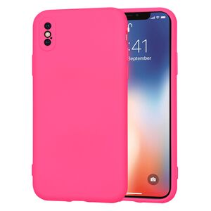 Husa pentru  iPhone X Liquid Silicone, subțire, captusita cu microfibra, anti amprentă, protectie cameră foto, fucsia