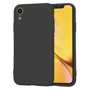 Husa pentru iPhone XR Liquid Silicone, subțire, captusita cu microfibra, anti amprentă, protectie cameră foto, negru
