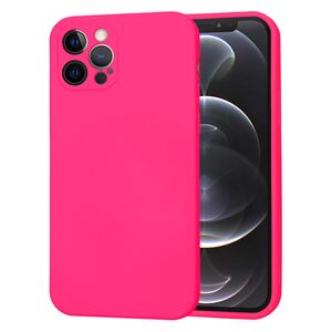 Husa pentru  iPhone 12 Pro Liquid Silicone, subțire, captusita cu microfibra, anti amprentă, protectie cameră foto, fucsia