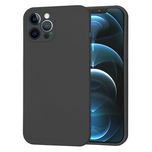 Husa pentru  iPhone 12 Pro Max Liquid Silicone, subțire, captusita cu microfibra, anti amprentă, protectie cameră foto, negru