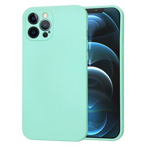 Husa pentru  iPhone 12 Pro Max Liquid Silicone, subțire, captusita cu microfibra, anti amprentă, protectie cameră foto, turcoaz