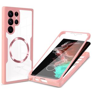 Pachet 360: Husa cu folie integrata pentru  Samsung Galaxy S22 Ultra 5G cu MagSafe Cover360 fata / spate - roz