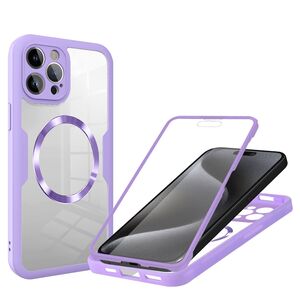 Pachet 360: Husa cu folie integrata pentru  iPhone 15 Pro Max cu MagSafe Cover360 fata / spate - mov