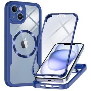 Pachet 360: Husa cu folie integrata pentru  iPhone 13 cu MagSafe Cover360 fata / spate - albastru