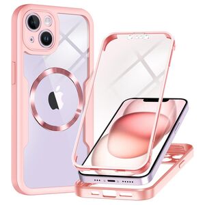 Pachet 360: Husa cu folie integrata pentru  iPhone 13 cu MagSafe Cover360 fata / spate - roz