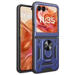 Husa pentru  Motorola Razr 50 Ring Armor Kickstand Tough Rugged Cover cu protectie camera, albastru