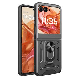 Husa pentru  Motorola Razr 50 Ring Armor Kickstand Tough Rugged Cover cu protectie camera, negru