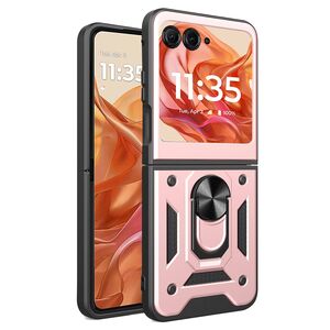 Husa pentru  Motorola Razr 50 Ring Armor Kickstand Tough Rugged Cover cu protectie camera, rose inchis