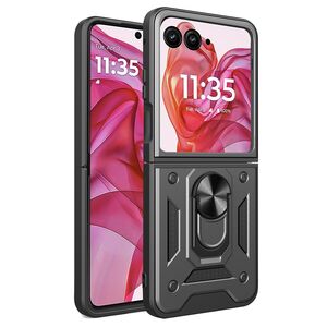Husa pentru  Motorola Razr 50 Ultra Ring Armor Kickstand Tough Rugged Cover cu protectie camera, negru