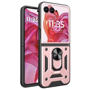 Husa pentru  Motorola Razr 50 Ultra Ring Armor Kickstand Tough Rugged Cover cu protectie camera, ros inchis