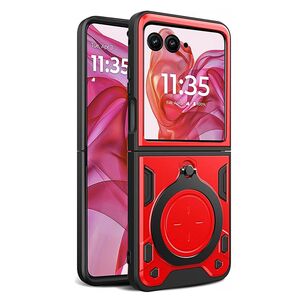 Husa pentru  Motorola Razr 50 Ultra cu protecție pentru cameră și suport magnetic integrat Ring Shockproof, rosu