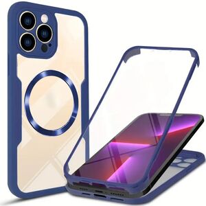 Pachet 360: Husa cu folie integrata pentru  iPhone 13 Pro Max cu MagSafe Cover360 fata / spate - albastru