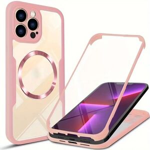 Pachet 360: Husa cu folie integrata pentru  iPhone 13 Pro Max cu MagSafe Cover360 fata / spate - roz