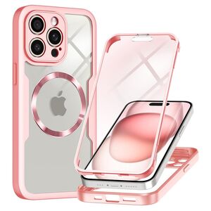 Pachet 360: Husa cu folie integrata pentru  iPhone 14 Pro Max cu MagSafe Cover360 fata / spate - roz