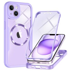 Pachet 360: Husa cu folie integrata pentru  iPhone 14 cu MagSafe Cover360 fata / spate - mov