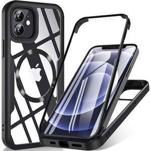 Pachet 360: Husa cu folie integrata pentru iPhone 12 cu MagSafe Cover360 fata / spate - negru