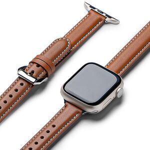 Curea pentru Apple Watch 4, 5, 6, 7, 8, 9, SE, SE2, Ultra, Ultra 2 (38/40/41mm) Leather Slim - maro intens