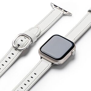 Curea pentru Apple Watch 4, 5, 6, 7, 8, 9, SE, SE2, Ultra, Ultra 2 (38/40/41mm) Leather Slim - alb