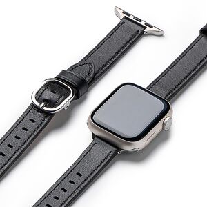 Curea pentru Apple Watch 4, 5, 6, 7, 8, 9, SE, SE2, Ultra, Ultra 2 (38/40/41mm) Leather Slim - negru