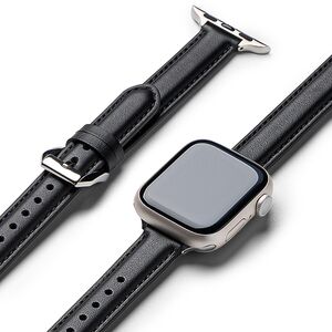 Curea pentru Apple Watch 4, 5, 6, 7, 8, 9, SE, SE2, Ultra, Ultra 2 (38/40/41mm) Leather Slim - negru intens