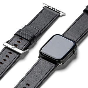 Curea pentru Apple Watch 4, 5, 6, 7, 8, 9, SE, SE2, Ultra, Ultra 2 (42/44/45/49mm) Leather - negru intens