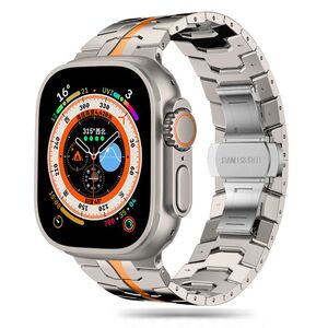 Curea pentru Apple Watch 4, 5, 6, 7, 8, 9, SE, SE2, Ultra, Ultra 2 (42/44/45/49mm) - gri portocaliu