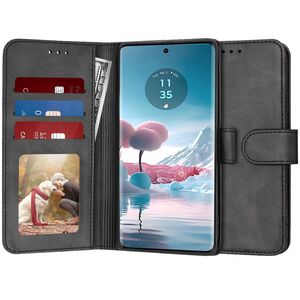 Husa pentru Motorola Edge 40 NEO tip carte 360 Kickstand cu sloturi pentru card, negru