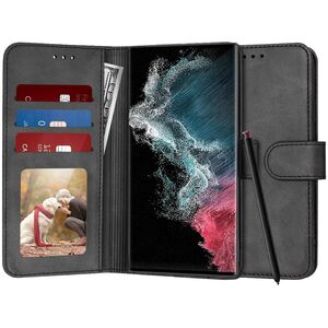 Husa pentru Samsung Galaxy S22 Ultra tip carte 360 Kickstand cu sloturi pentru card, negru