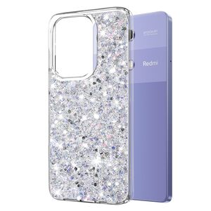 Husa pentru  Xiaomi Redmi Note 13 Pro 4G cu sclipici Liquid Crystal Glitter, argintiu
